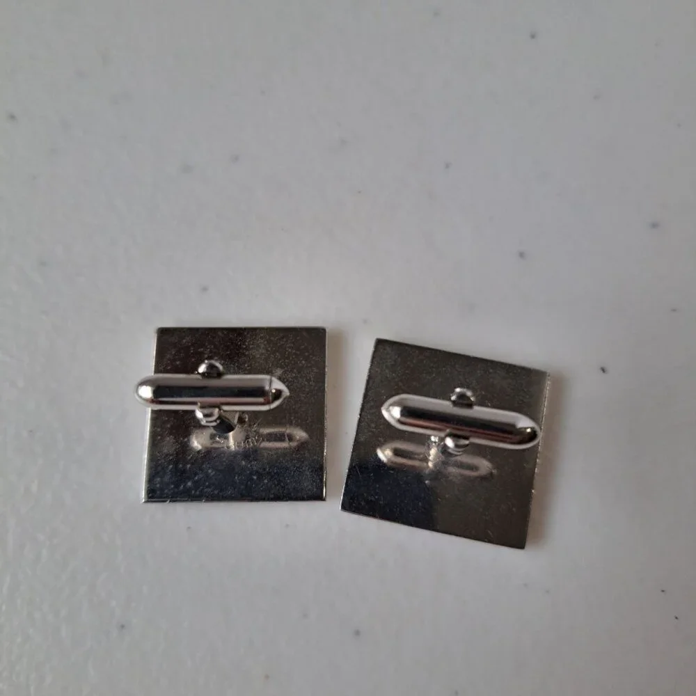 VTG Swank Silver-Tone Square Cufflinks Abstract Silhouettes 1